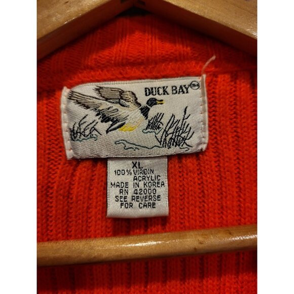 Vtg Duck Bay Hunter Blaze Orange Rib Knit Crewneck Sweater Sz XL - Picture 5 of 6